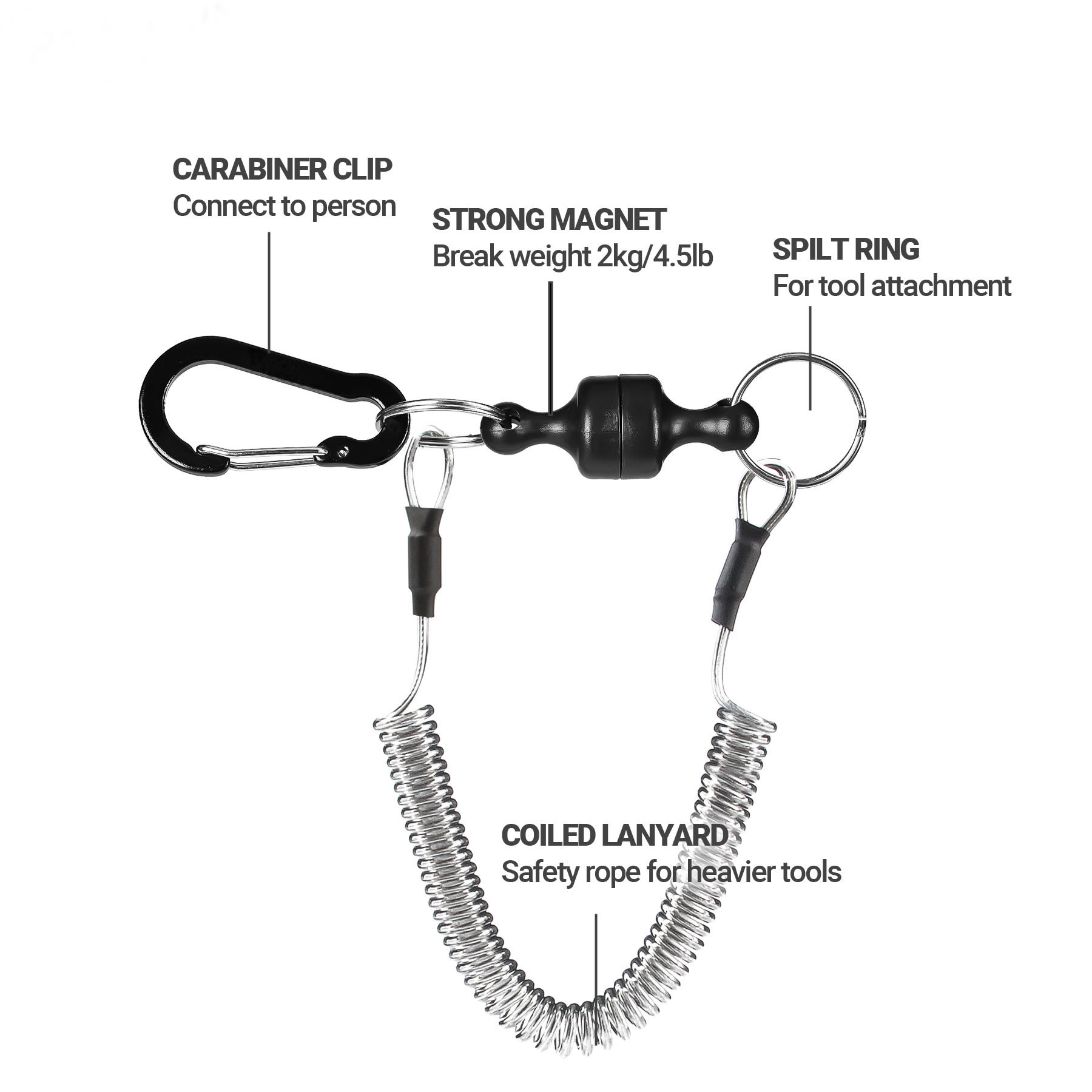 Heavy Duty Fishing Strongest Magnetic Net Release Magnet Clip Holder Retractor with Coiled Lanyard