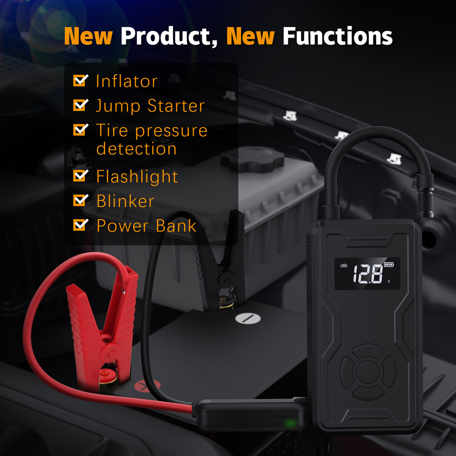 16.8V Multi-function portable jump starter 6 in 1 jump starter with tire inflators for car bicycle motorcycle tire inflator