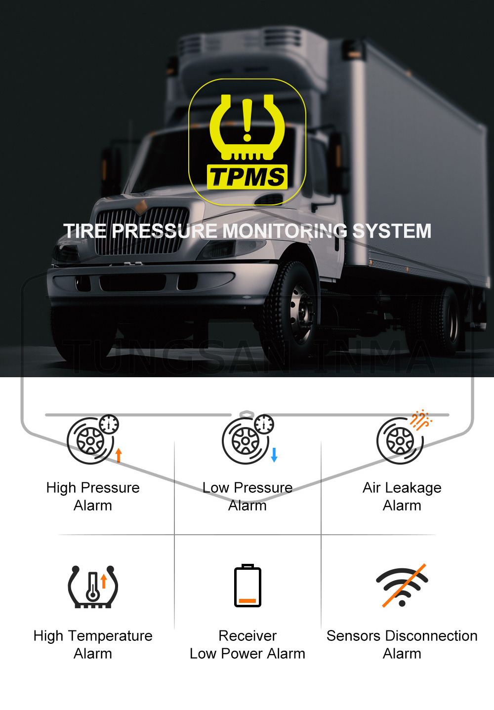 0-116psi 0-217psi optional 6 pcs external sensors truck tire pressure monitoring system 6 tyres universal solar TPMS