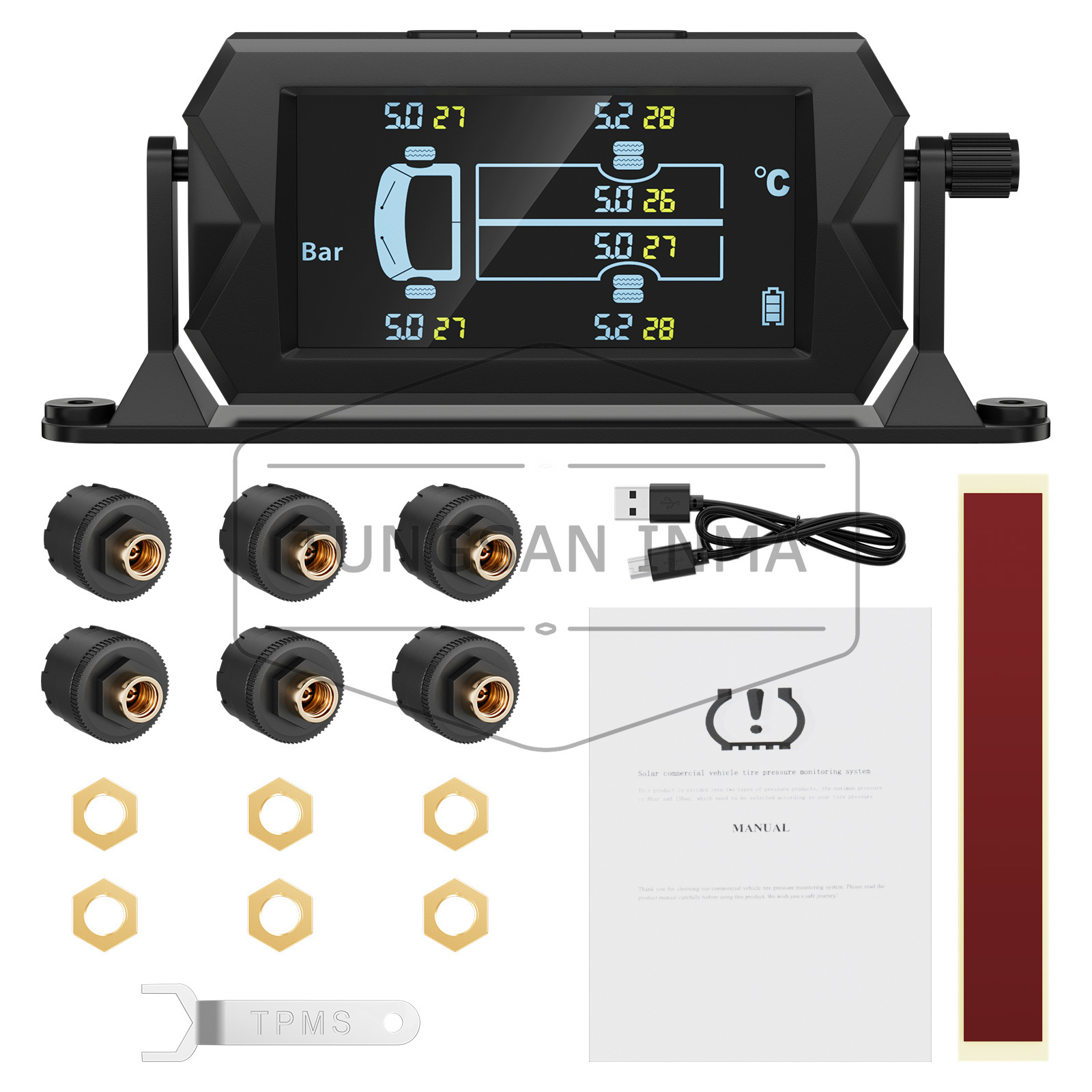 0-116psi 0-217psi optional 6 pcs external sensors truck tire pressure monitoring system 6 tyres universal solar TPMS