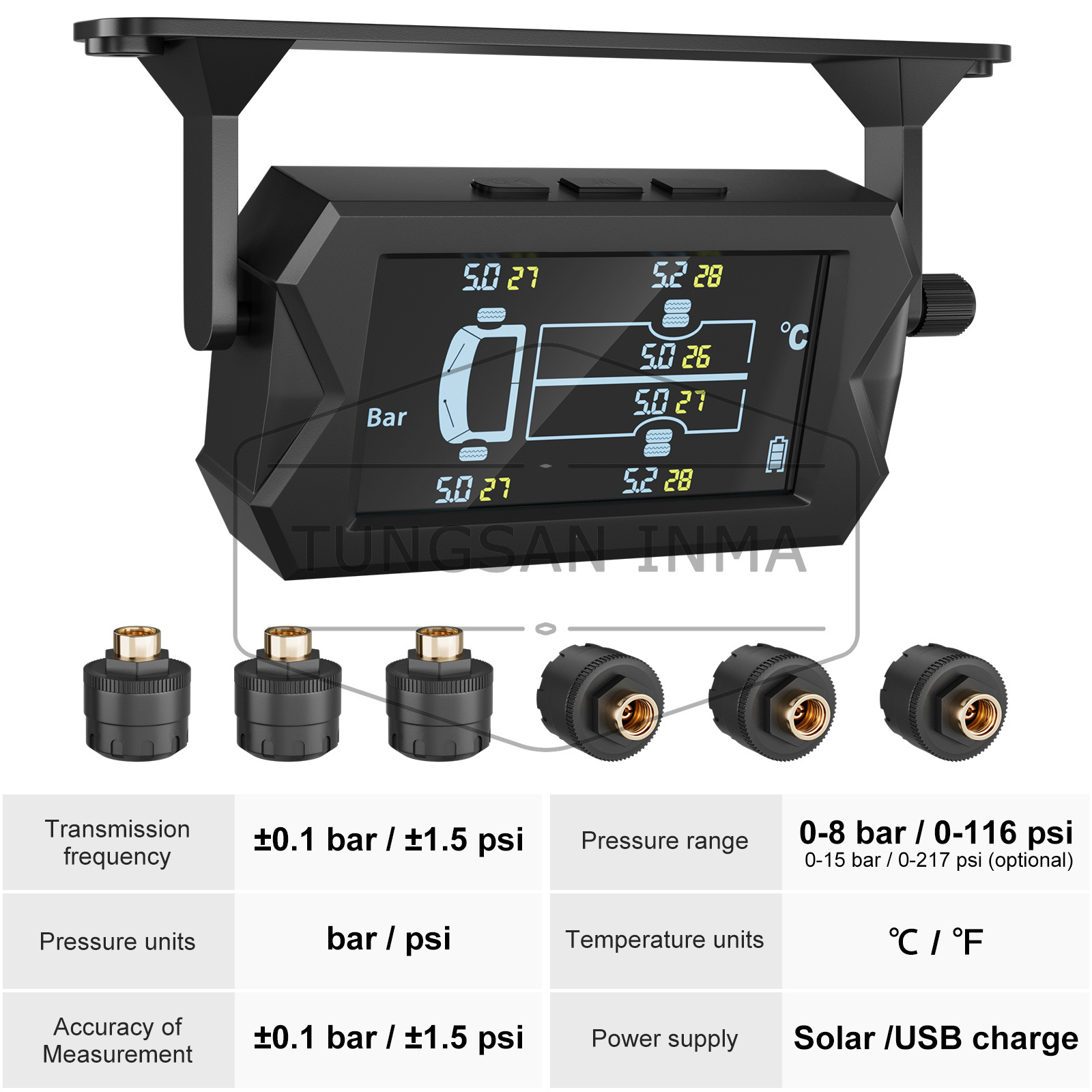 0-8 bar 116 psi 0-15bar 217 psi optional 6 sensor truck TPMS tire pressure monitoring 6 tyres truck TPMS tire pressure sensor