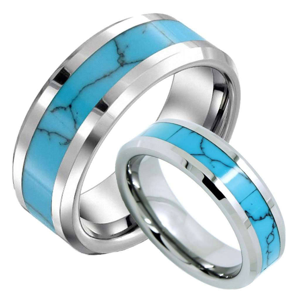 Made In China  High Quality 7MM Tungsten Jewelry Man Turquoise Stone Ring