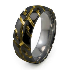 Men's Jewelry Sport Tire Tread Black Titanium Rings