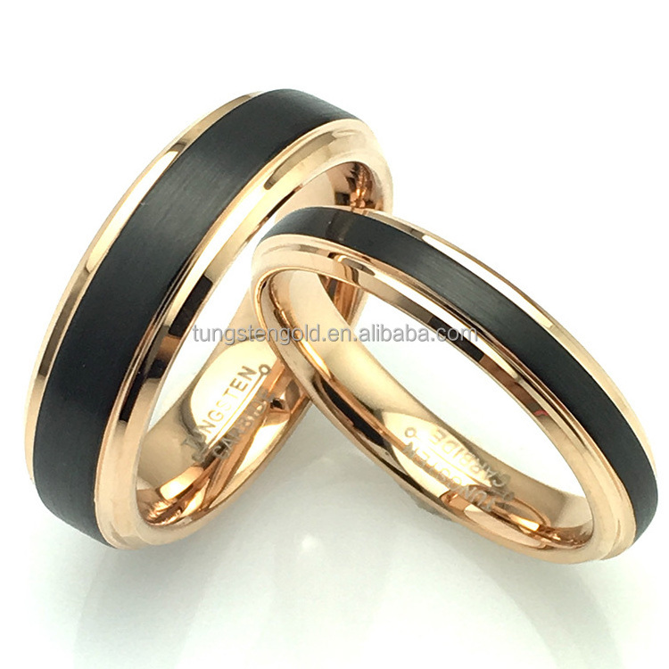 Wholesale Fashion Jewelry 8mm Step beveled Edges Brushed Black Gold Ring for Men