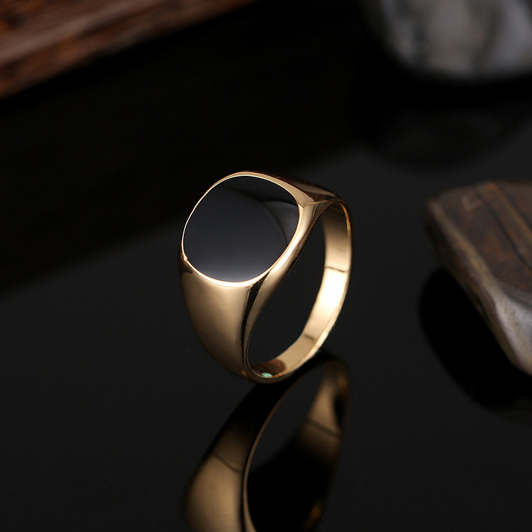 TrueGold wholesale new fashion jewelry enamel ring custom resin black enamel inlays stainless steel signet ring for men