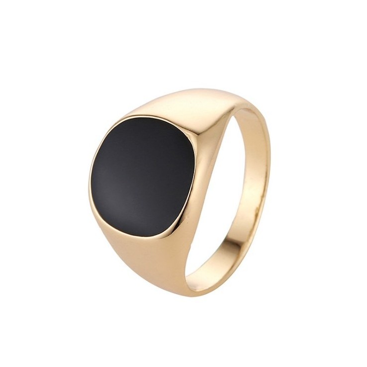 TrueGold wholesale new fashion jewelry enamel ring custom resin black enamel inlays stainless steel signet ring for men