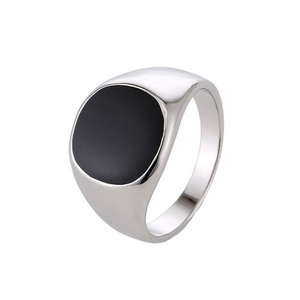 TrueGold wholesale new fashion jewelry enamel ring custom resin black enamel inlays stainless steel signet ring for men