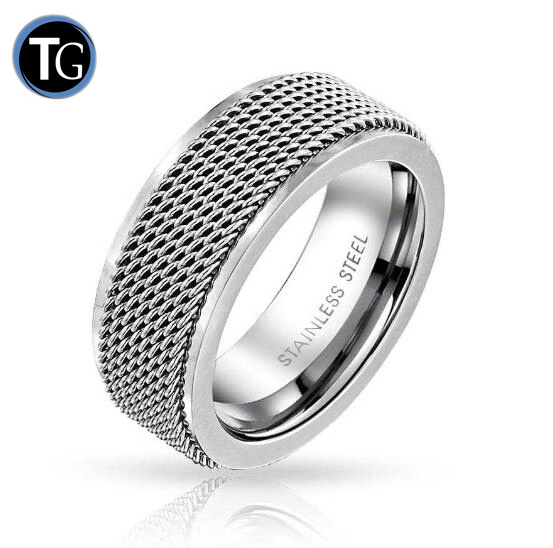 Tungsten carbide black band mens stainless steel mesh ring blank spinner ring