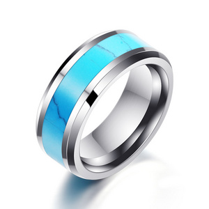 Made In China  High Quality 7MM Tungsten Jewelry Man Turquoise Stone Ring