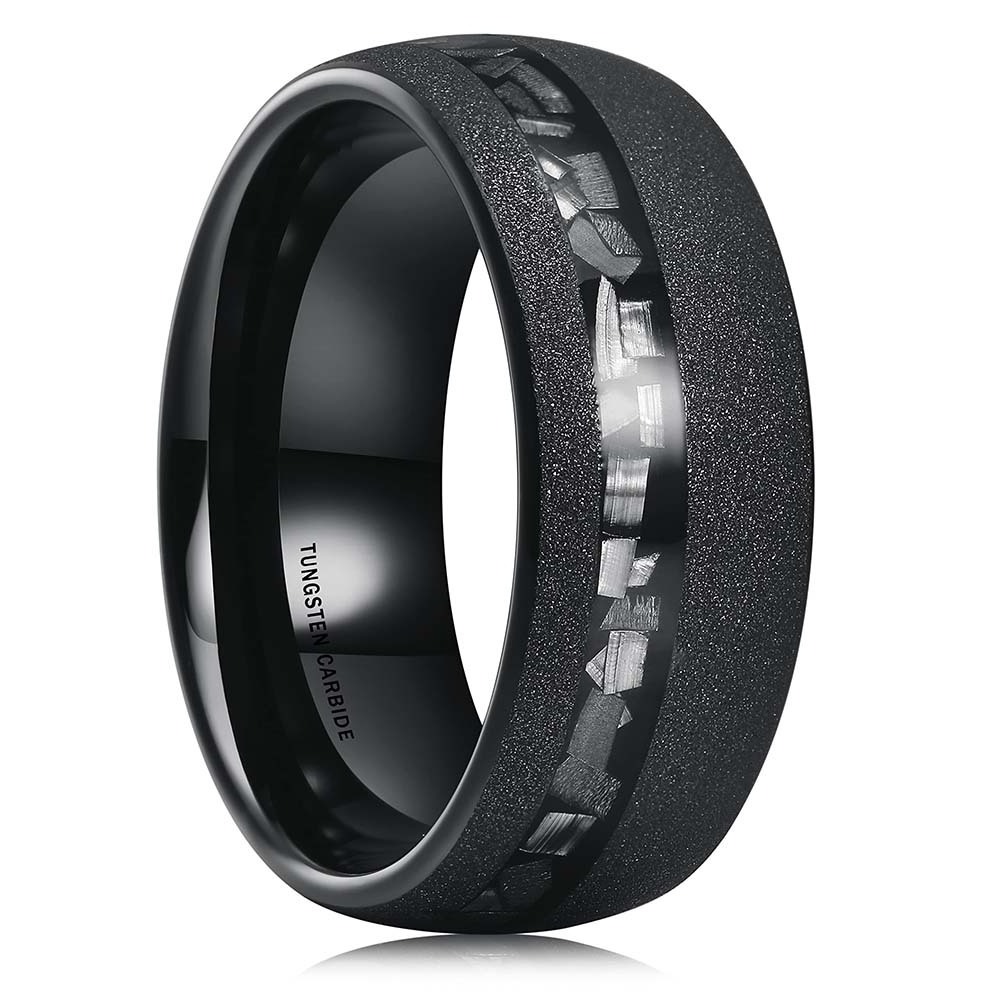 Latest Product Real Meteorite Hammered Black Tungsten Band Interstellar Cosmic Ring 8mm