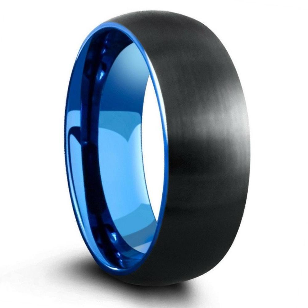 Wholesale mens blue black brushed tungsten wedding band