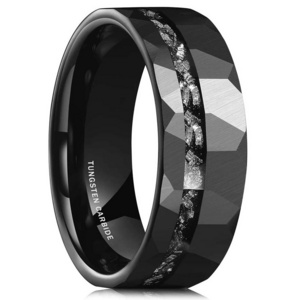 Latest Product Real Meteorite Hammered Black Tungsten Band Interstellar Cosmic Ring 8mm