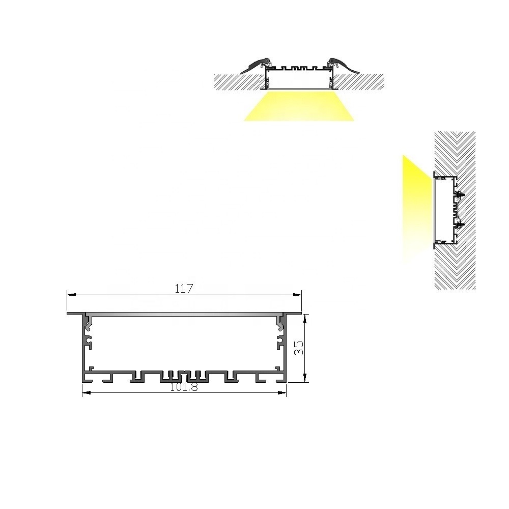 100*35mm Aluminum Profile for LED Light Bar Recessed LED Extrusion Profile