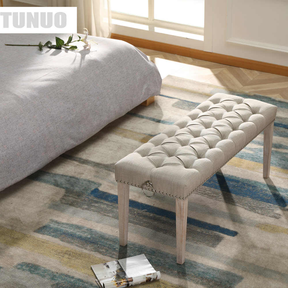 Modern Simple  Design Hot Sales Solid Wood Tufted buttons Long Bench Footrest Stool