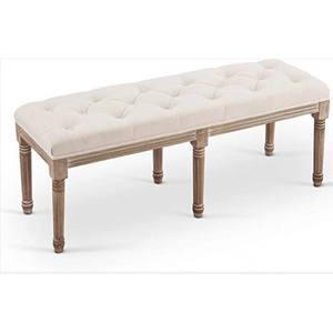 Extra-Long French Vintage Bench with Padded Seat Rubber wood Legs  Memory Foam Upholstered Entryway Bench & Dining Bench