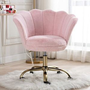 Best Seller Swivel Fur Vanity Arm Chair with 360 Castor Wheels Golden Base Height Adjustable Soft Home Office Chair