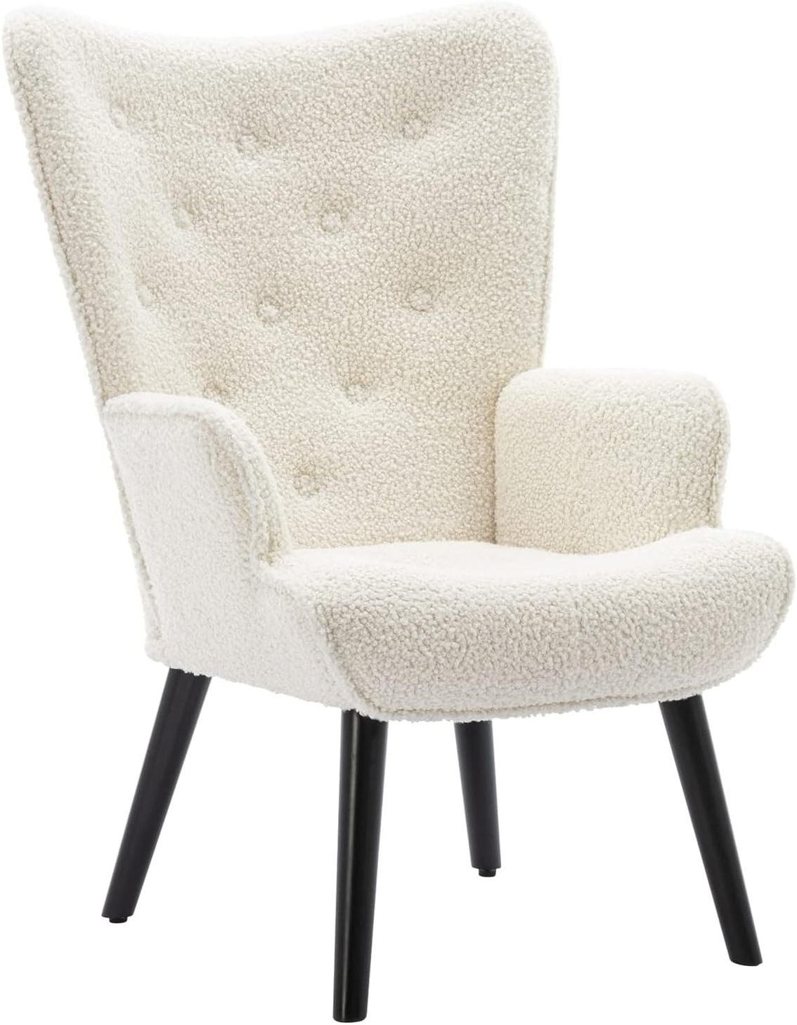 Modern Tufted Button Wingback Reading Chair with Solid Wood Legs Accent Chair