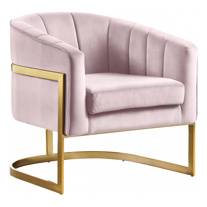 Living Room Furniture Stainless Steel With Gold Color Velvet Fabric Covered Accent Chair