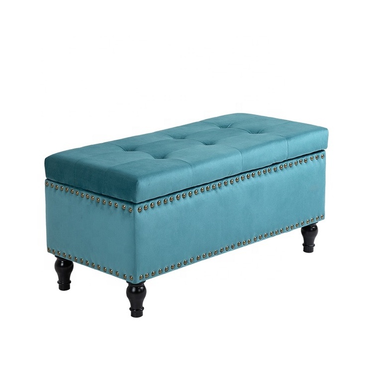 Modern Ottoman Decoration Velvet Stool Home Chair with Storage Square Shoe Seating Wooden Bench