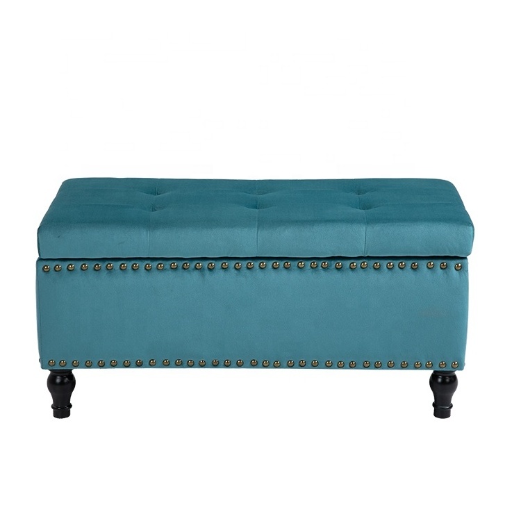 Modern Ottoman Decoration Velvet Stool Home Chair with Storage Square Shoe Seating Wooden Bench