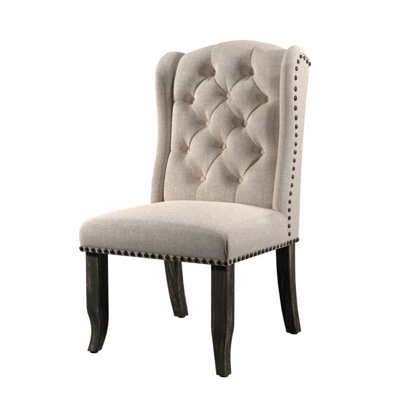 Wholesale Modern Design Tufted Upholstered Home Furniture Wingback Side Beige Dining Room Chair