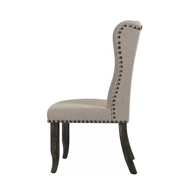 Wholesale Modern Design Tufted Upholstered Home Furniture Wingback Side Beige Dining Room Chair