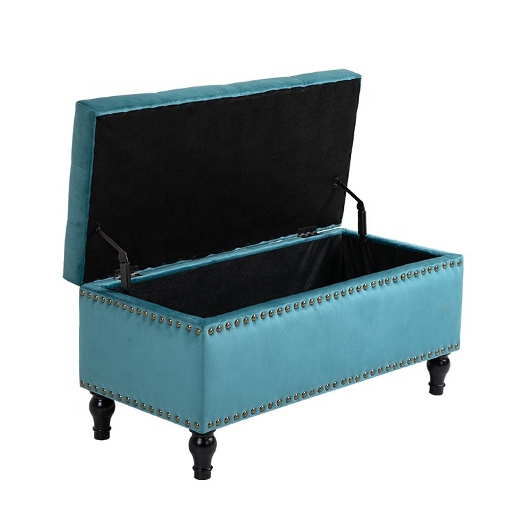 Modern Ottoman Decoration Velvet Stool Home Chair with Storage Square Shoe Seating Wooden Bench