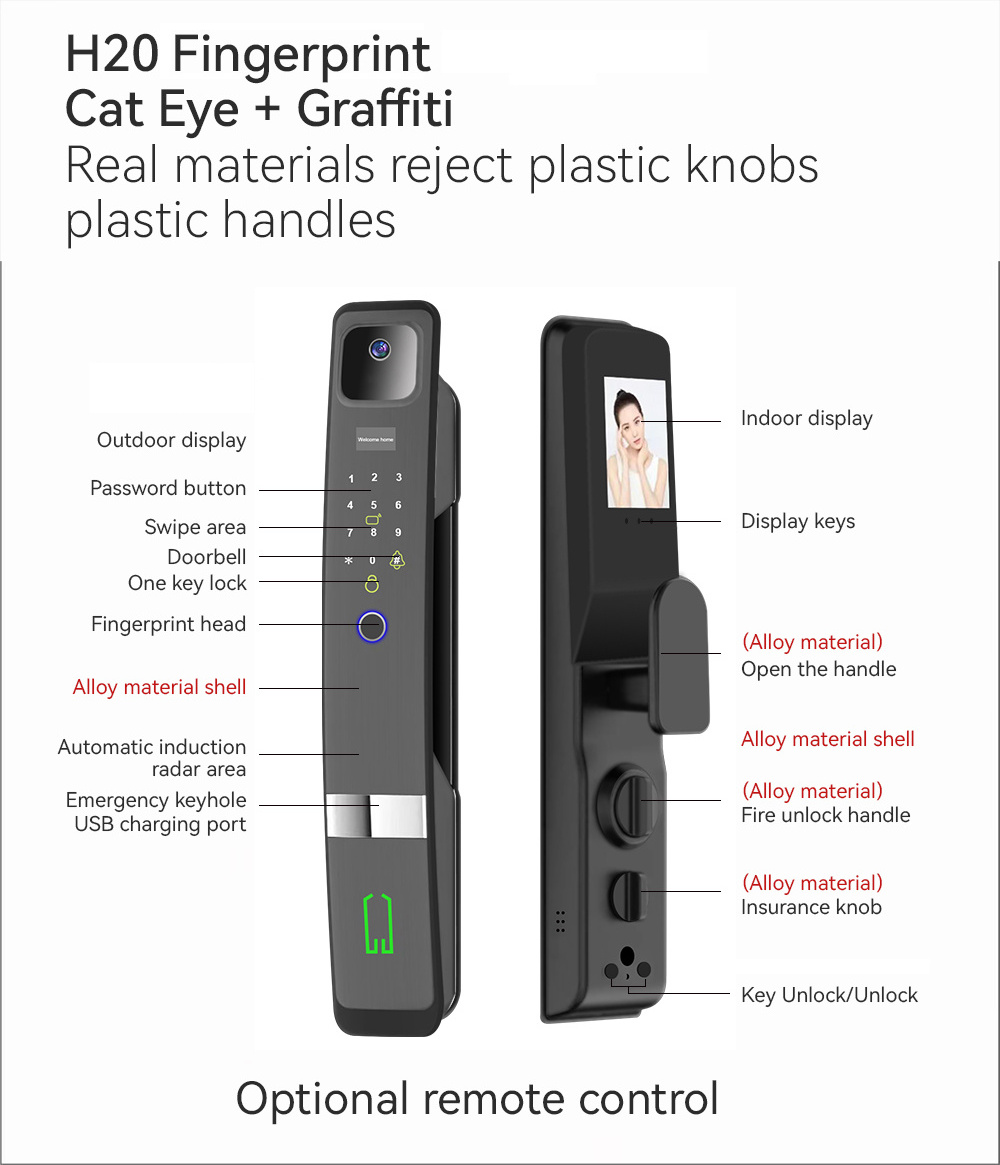 2024 High Quality Luxury face fingerprint cat eye+grafft door lock with face recognition smart door lock