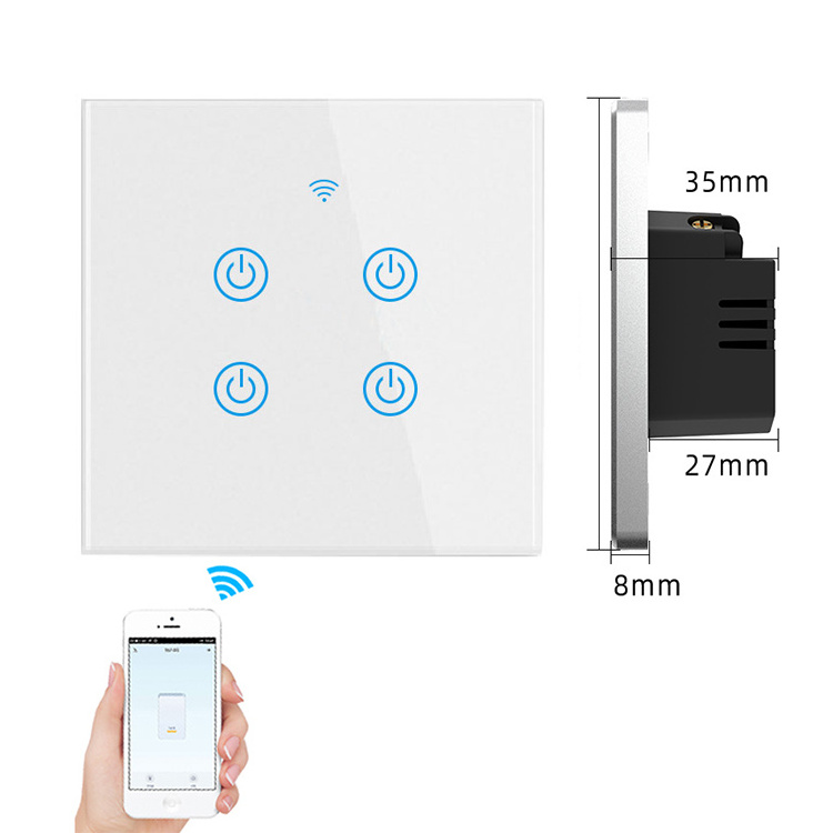 Light Touch Tuya Wifi Touch Smart Switch Light Without Neutral Smart Tuya Wall Switch 4 Gang Eu Wifi switch Alexa Google home