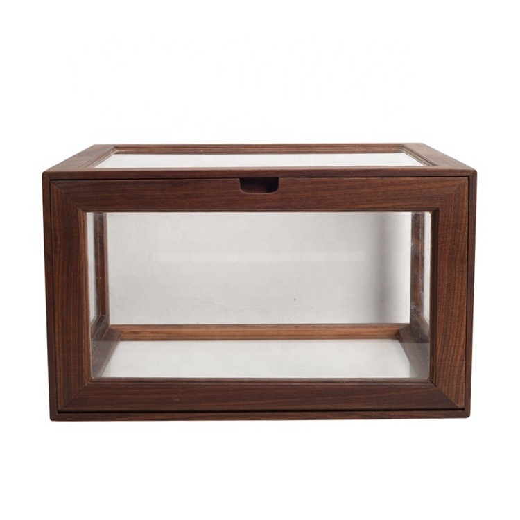 Glass display wooden hand-made shoes display black walnut wooden storage toy dust-proof  acrylic box