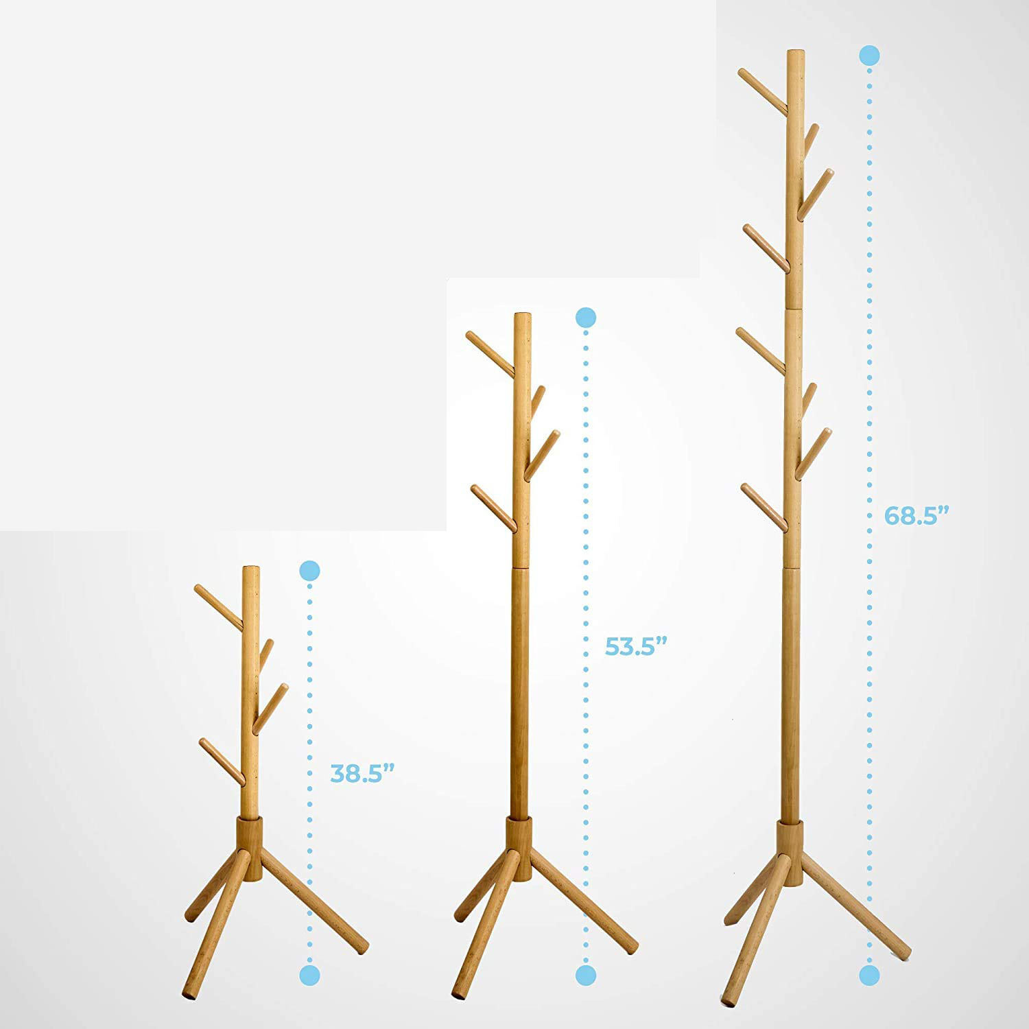 Coat Stand Solid Wood Coat Rack Free Standing Entryway Hall Tree for Clothes, Hats, Handbags, Rubberwood, Dark Walnut