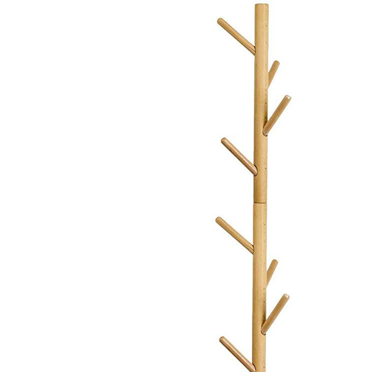 Coat Stand Solid Wood Coat Rack Free Standing Entryway Hall Tree for Clothes, Hats, Handbags, Rubberwood, Dark Walnut