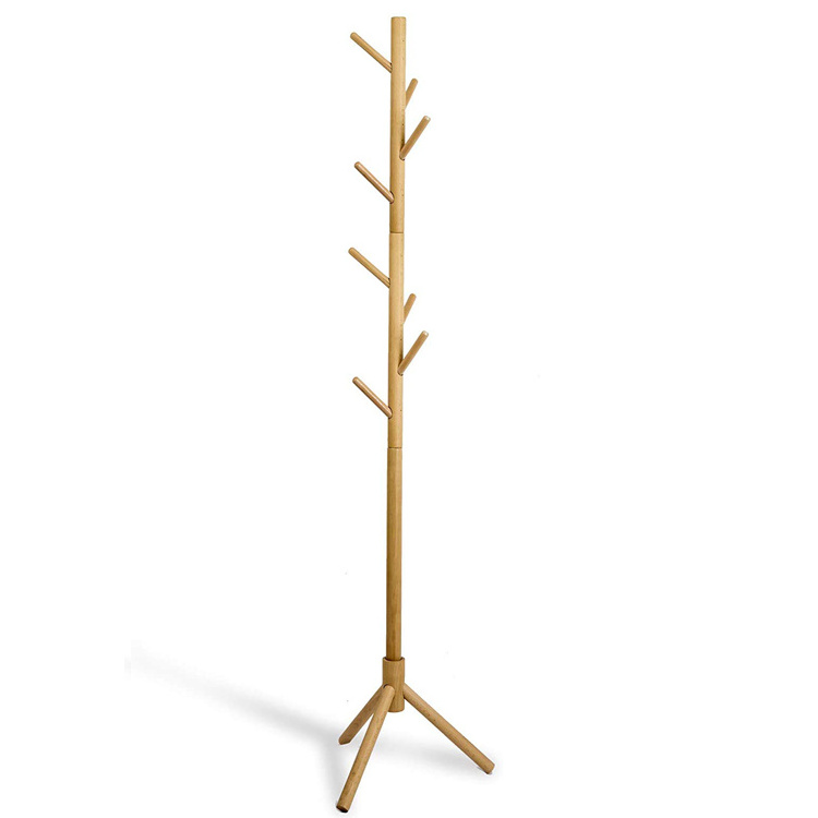 Coat Stand Solid Wood Coat Rack Free Standing Entryway Hall Tree for Clothes, Hats, Handbags, Rubberwood, Dark Walnut