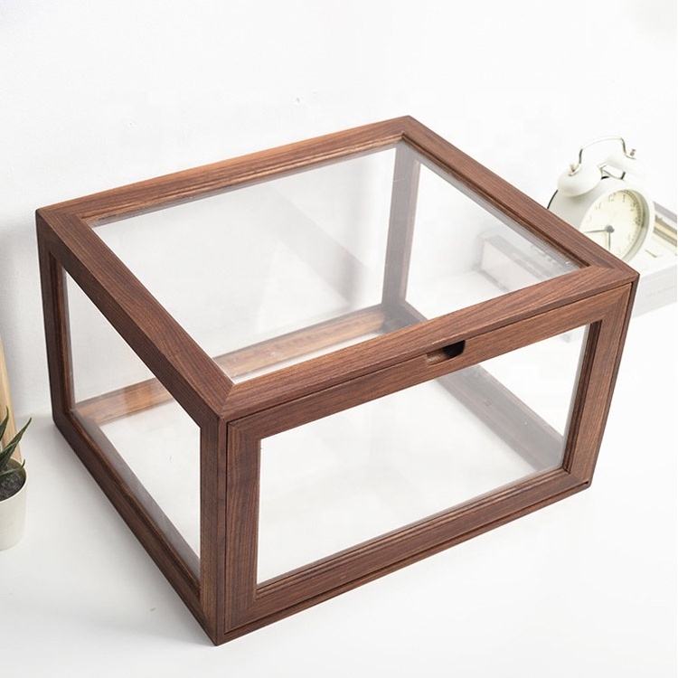 Glass display wooden hand-made shoes display black walnut wooden storage toy dust-proof  acrylic box