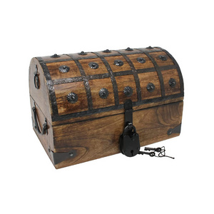 Pirate Treasure Chest with Iron Lock and Skeleton Key Wooden Storage and Decorative Treasure Hunt Storage Keepsake Boxes