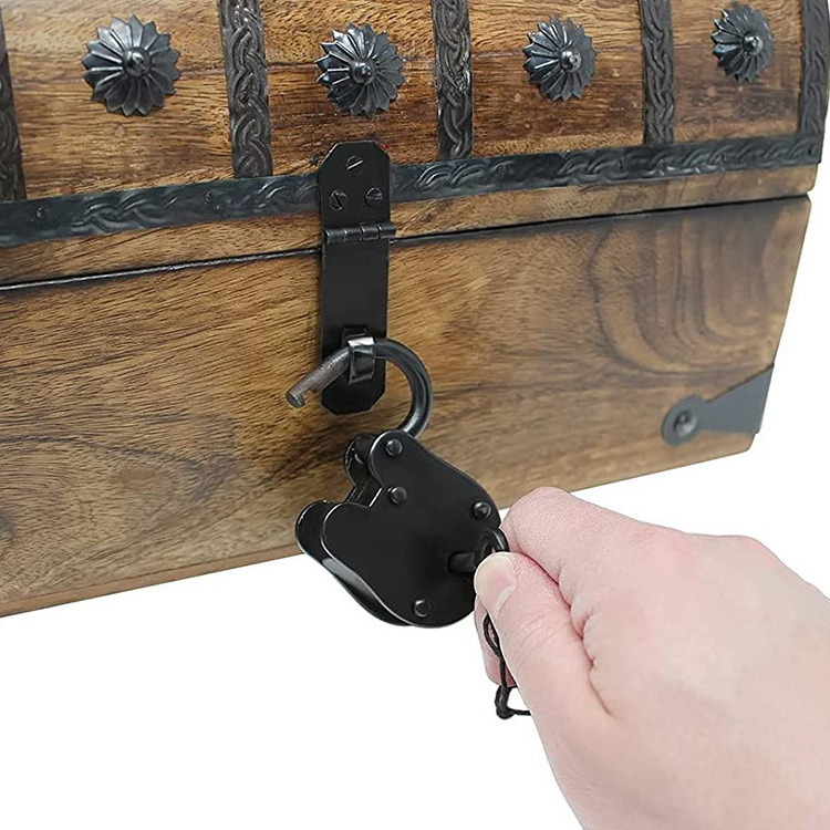 Pirate Treasure Chest with Iron Lock and Skeleton Key Wooden Storage and Decorative Treasure Hunt Storage Keepsake Boxes