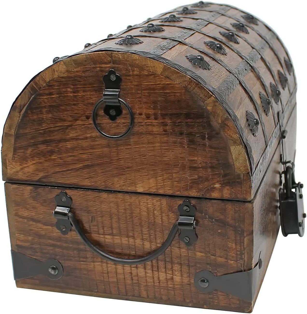 Pirate Treasure Chest with Iron Lock and Skeleton Key Wooden Storage and Decorative Treasure Hunt Storage Keepsake Boxes