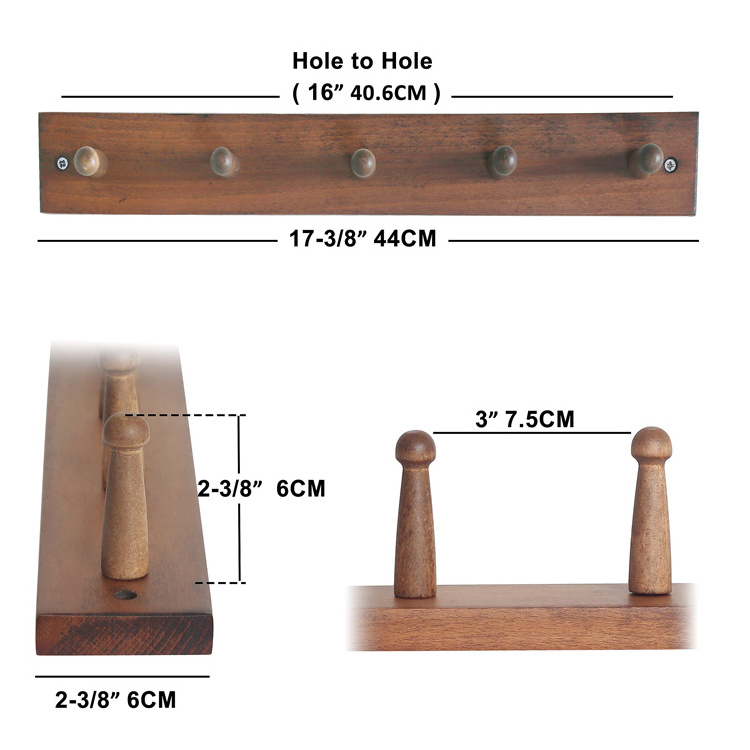 Wooden Wall Mounted Coat Rack 5 Pegs Bamboo and wood Wall Hook for Hanging Clothes Robes Towels Hats hook