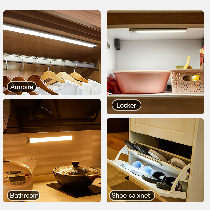 Factory private mold 220lm Smart motion Sensor LED under cabinet Night lighting battery USB rechargeable Closet Wardrobe light