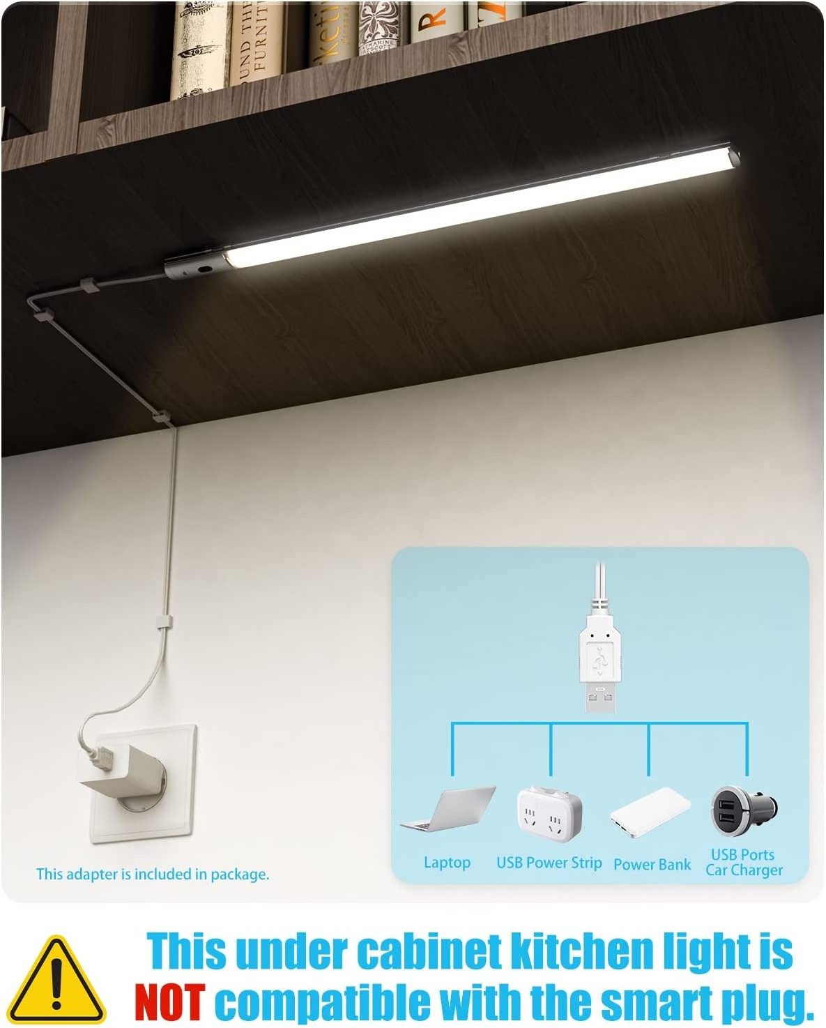 Under Cabinet Light, 16Inch Plug in Under Counter Light for Kitchen with HandSweep Sensor, 3 Color 2800/4000/6500K Under Kitchen