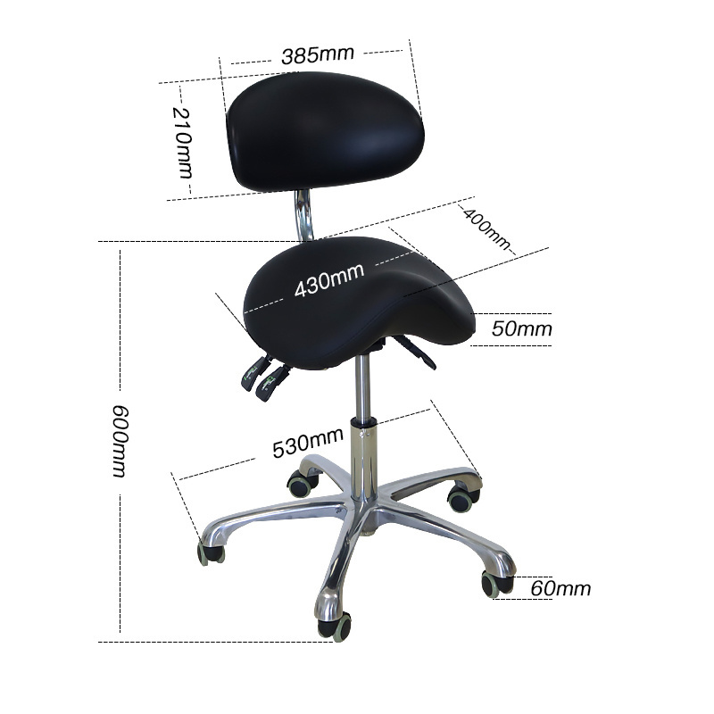 Aluminum Alloy Black Color Medical Electric Dentist Economic Chair Dental Saddle Seat Assistant Stool For Clinic with Backrest