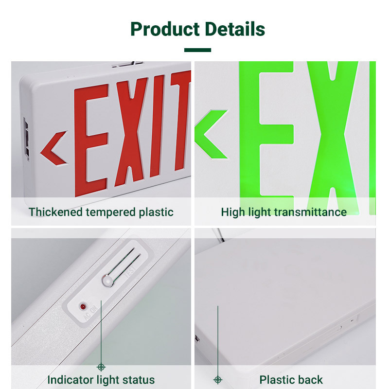 Plastic GREEN LED Exit Sign Emergency Light with Battery Backup For Restaurant Commercial Supermarket