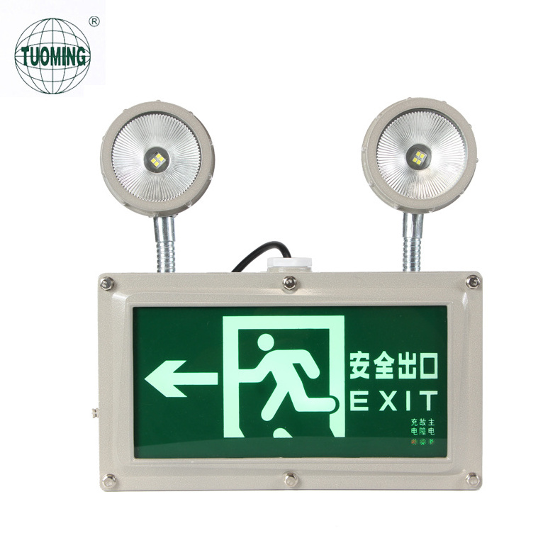 2w wall ceiling hanging explosion-proof led exit sign with twin lamp for commercial business supermarket