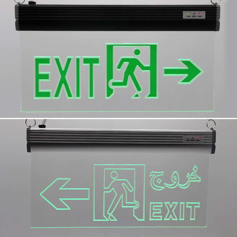 oem custom 3w Acrylic Escape Wall Mounted Hanging Double Sides LED Emergency Exit Sign Light