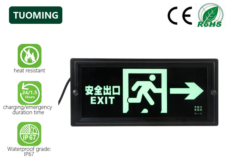 Business, Hospital Warehouse Waterproof IP67 Battery Backup LED Fire Escape Running Man Green Exit Sign