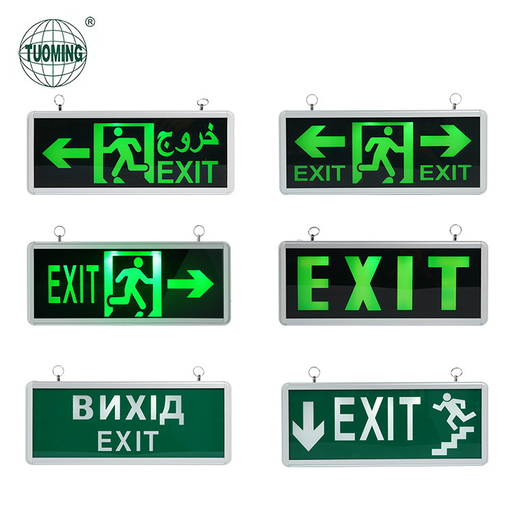 Newest Acrylic Wall Ceiling Mounted Hanging Battery Powered Warning Fire Safety Led Emergency Exit Sign Light