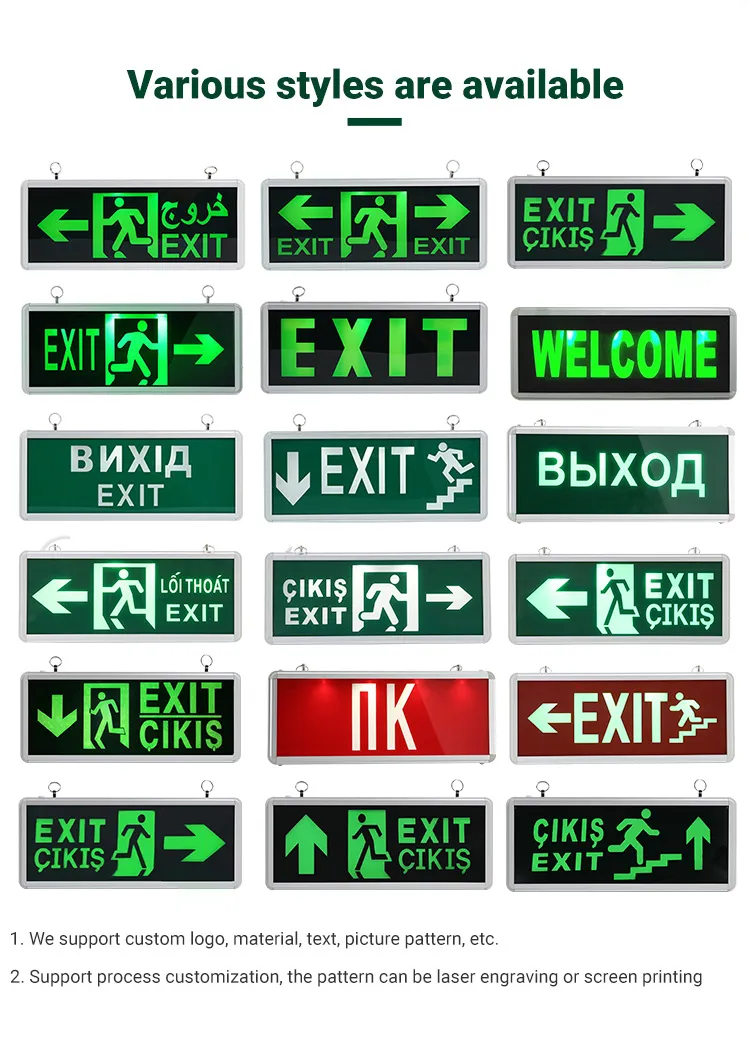 Customized Ceiling Mounted Indoor Power emergency lights Rechargeable Fire Wall Mounted Led Emergency Light Exit Sign