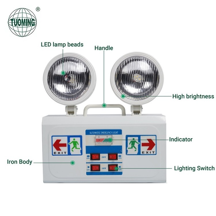 Wall Mounted Automatic LED Emergency Twin Head Exit Lighting Fixtures for Business Hospital Warehouse