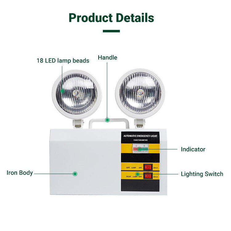 SMD Double Heads Twin Spot Wall Mounted Rechargeable Automatic Corridor Home Garage Led Emergency Light