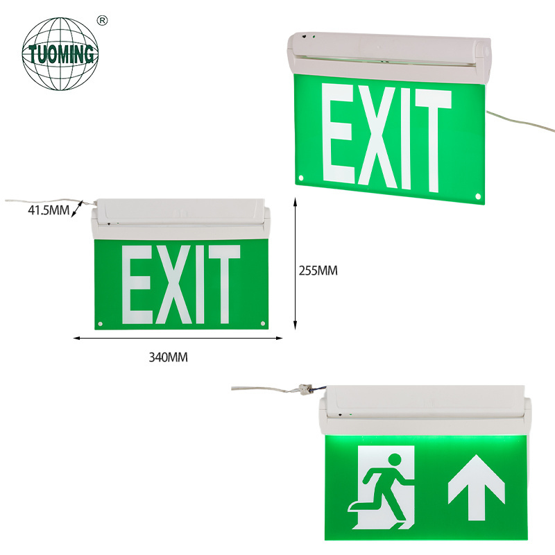 LED Automatic Recessed Mounting Rechargeable Battery Emergency Slim Exit Sign Board With Light